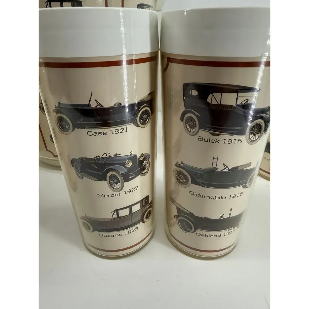 Thermo-Serv West Bend Vintage Automobile Drink Set Ice Bucket 8 Tumblers 6.5